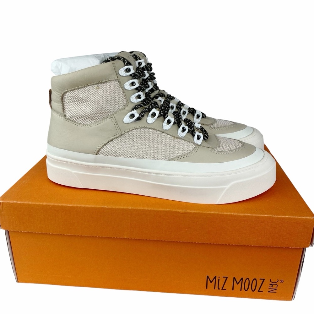 Miz Mooz Alpyne Sneakers Leather NEW Platform Lace Up Cream Womens Size 7.5 $175